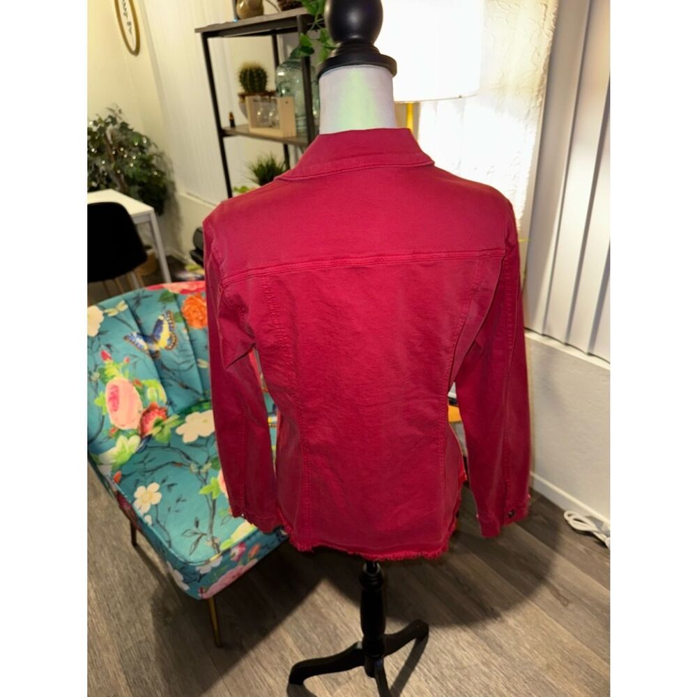 Red Button-Up Denim Jacket - Picture 5 of 13